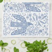 Linge De Cuisine Oiseau Colombe Bleu (Plié)