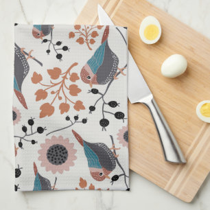 Linge De Cuisine Oiseau De Chickadee Et Berry Motif Design Floral