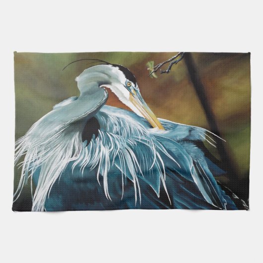 Linge De Cuisine Oiseau de héron bleu (Horizontal)