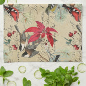 Linge De Cuisine Oiseau de vacances de Noël et poinsettia rouge (Plié)