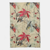 Linge De Cuisine Oiseau de vacances de Noël et poinsettia rouge (Vertical)