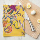 Linge De Cuisine Oiseau du nord sur le jaune (Quart Plié)