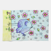 Linge De Cuisine Oiseau Et Fleurs Bleus Whimsical (Horizontal)