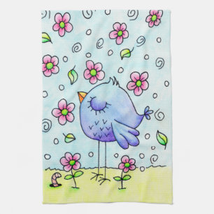 Linge De Cuisine Oiseau Et Fleurs Bleus Whimsical