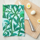 Linge De Cuisine Oiseau et grenade Art Nouveau, Turquoise (Quart Plié)