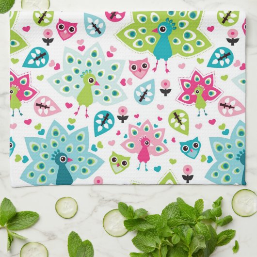 Linge De Cuisine oiseau et hibou de paon (Plié)