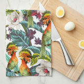 Linge De Cuisine Oiseau et motif de fleur exotique (Quart Plié)