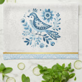Linge De Cuisine Oiseau folk scandinave bleu (Plié)