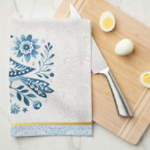 Linge De Cuisine Oiseau folk scandinave bleu (Quart Plié)