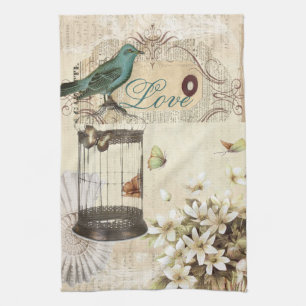 Linge De Cuisine oiseau français vintage moderne de cage à oiseau