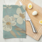 Linge De Cuisine Oiseau jaune, gris et beige perché sur une branche (Quart Plié)