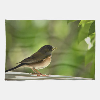 Linge De Cuisine Oiseau sur fond de feuilles vertes