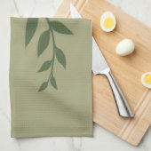 Linge De Cuisine Oiseau vert perché sur une branche verte (Quart Plié)