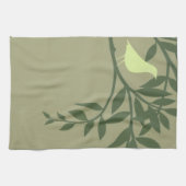 Linge De Cuisine Oiseau vert perché sur une branche verte (Horizontal)