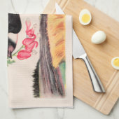 Linge De Cuisine Oiseau Volant Avec Fleurs (Quart Plié)