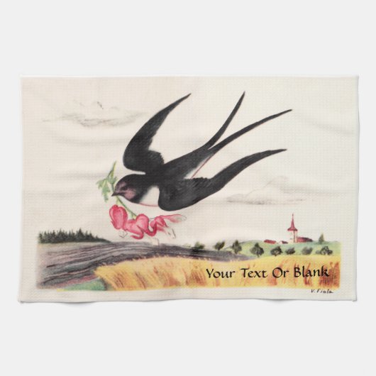 Linge De Cuisine Oiseau Volant Avec Fleurs (Horizontal)