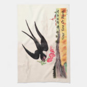 Linge De Cuisine Oiseau Volant Avec Fleurs (Vertical)