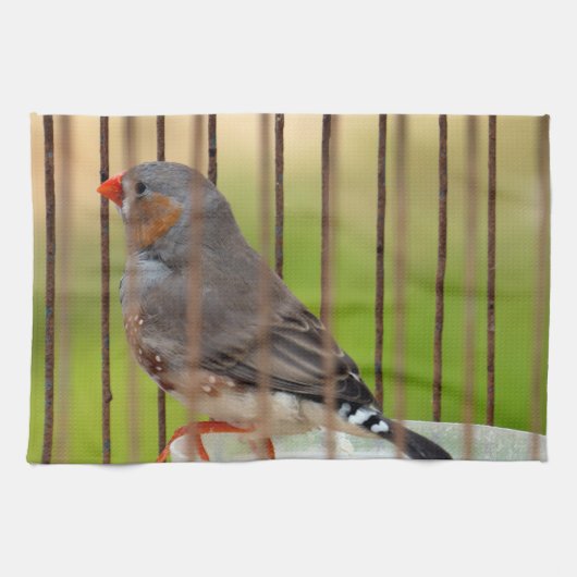 Linge De Cuisine Oiseau Zebra Finch en cage (Horizontal)