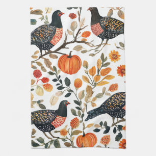 Linge De Cuisine Oiseaux aquarelle terreux vibrants - Flair bohémie