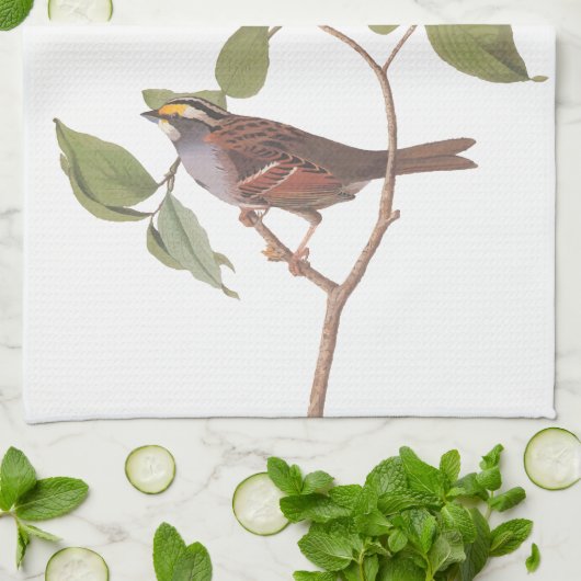 Linge De Cuisine Oiseaux Audubons à Bruant à Throses Blanches avec  (Plié)