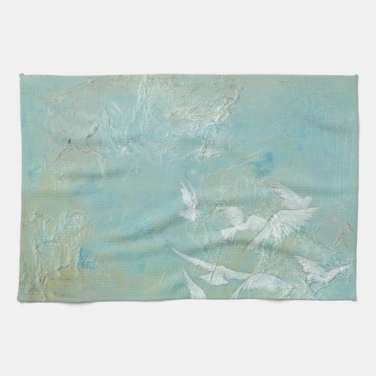 Linge De Cuisine Oiseaux blancs à travers le ciel bleu (Horizontal)