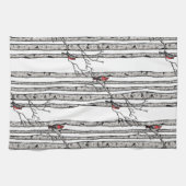 Linge De Cuisine Oiseaux blancs modernes et oiseaux cardinaux rouge (Horizontal)