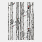 Linge De Cuisine Oiseaux blancs modernes et oiseaux cardinaux rouge (Vertical)