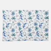 Linge De Cuisine Oiseaux bleus et harmonie florale motif sans coutu (Horizontal)