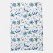 Linge De Cuisine Oiseaux bleus et harmonie florale motif sans coutu (Vertical)