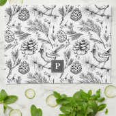 Linge De Cuisine Oiseaux cardinaux blancs, pins et baies d'hiver mo (Plié)