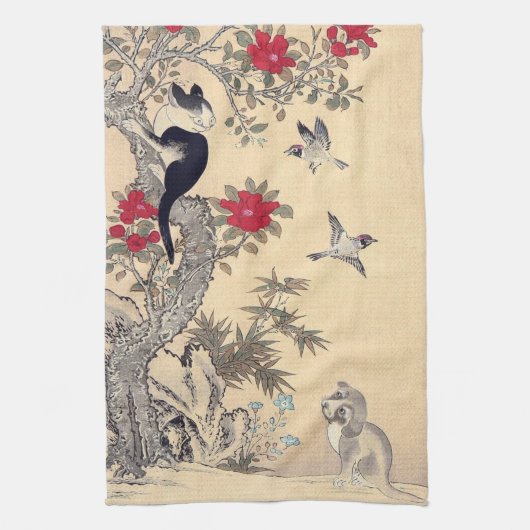 Linge De Cuisine Oiseaux, chat et chien, Itō Jakuchū (Vertical)