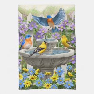 Linge De Cuisine Oiseaux colorés et jardin de fleurs de bain d'oise