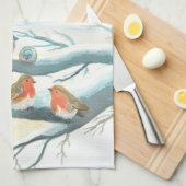 Linge De Cuisine Oiseaux dans la neige blanche hiver (Quart Plié)