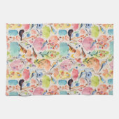 Linge De Cuisine Oiseaux d'arty colorés et fleurs Aquarelle (Horizontal)