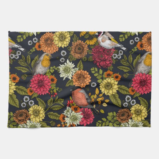 Linge De Cuisine Oiseaux de jardin et fleurs 2 (Horizontal)