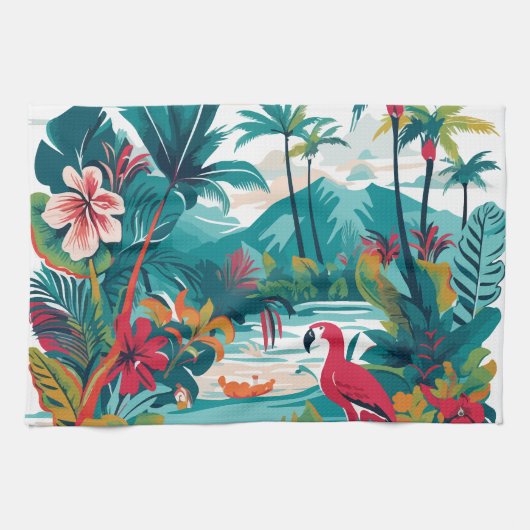 Linge De Cuisine Oiseaux de la verdure tropicale (Horizontal)