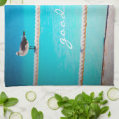 Linge De Cuisine Oiseaux de mer Turquoise Océan Photo Good Vibes (Plié)