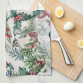 Linge De Cuisine Oiseaux de Noël et pins floraux (Quart Plié)