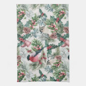 Linge De Cuisine Oiseaux de Noël et pins floraux (Vertical)