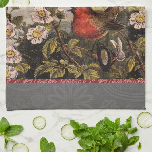 Linge De Cuisine Oiseaux de printemps Robin Oiseaux rouges (Plié)