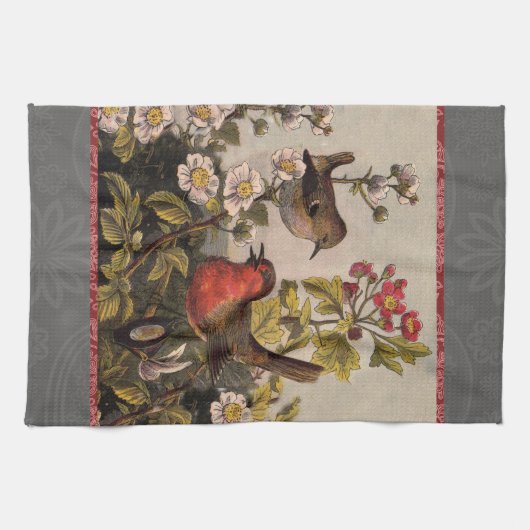 Linge De Cuisine Oiseaux de printemps Robin Oiseaux rouges (Horizontal)