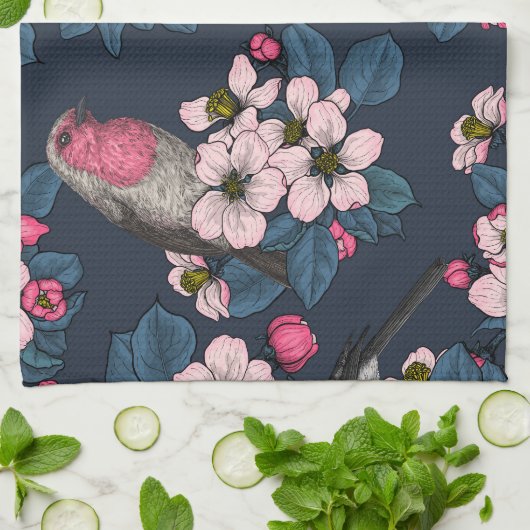 Linge De Cuisine Oiseaux et fleurs (Plié)