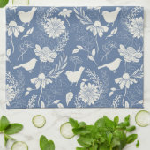 Linge De Cuisine Oiseaux et fleurs Bleu & Crème (Plié)