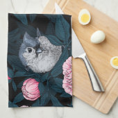 Linge De Cuisine Oiseaux et fleurs de pivoines roses avec feuille (Quart Plié)