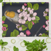 Linge De Cuisine Oiseaux et fleurs en noir (Plié)