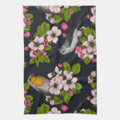 Linge De Cuisine Oiseaux et fleurs en noir (Vertical)