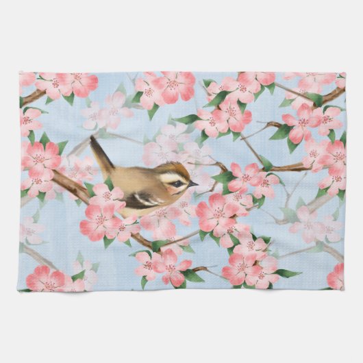 Linge De Cuisine Oiseaux et fleurs. Motif de Spring (Horizontal)
