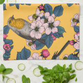 Linge De Cuisine Oiseaux et fleurs sur le jaune (Plié)