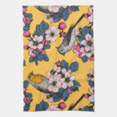 Linge De Cuisine Oiseaux et fleurs sur le jaune (Vertical)