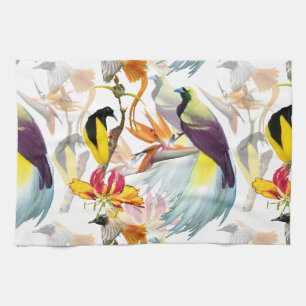 Linge De Cuisine Oiseaux exotiques du paradis et des fleurs Aquarel